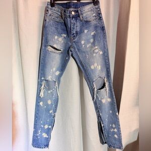 MNML M1 Original Blue Distressed Denim Jeans – 100% Cotton, Ankle Zippers/ EUC